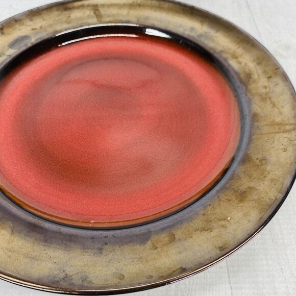 Over and Back Crackled Design Red Bronze Rim Round Ceramic Dinner Plates Set 4 - Picture 15 of 16